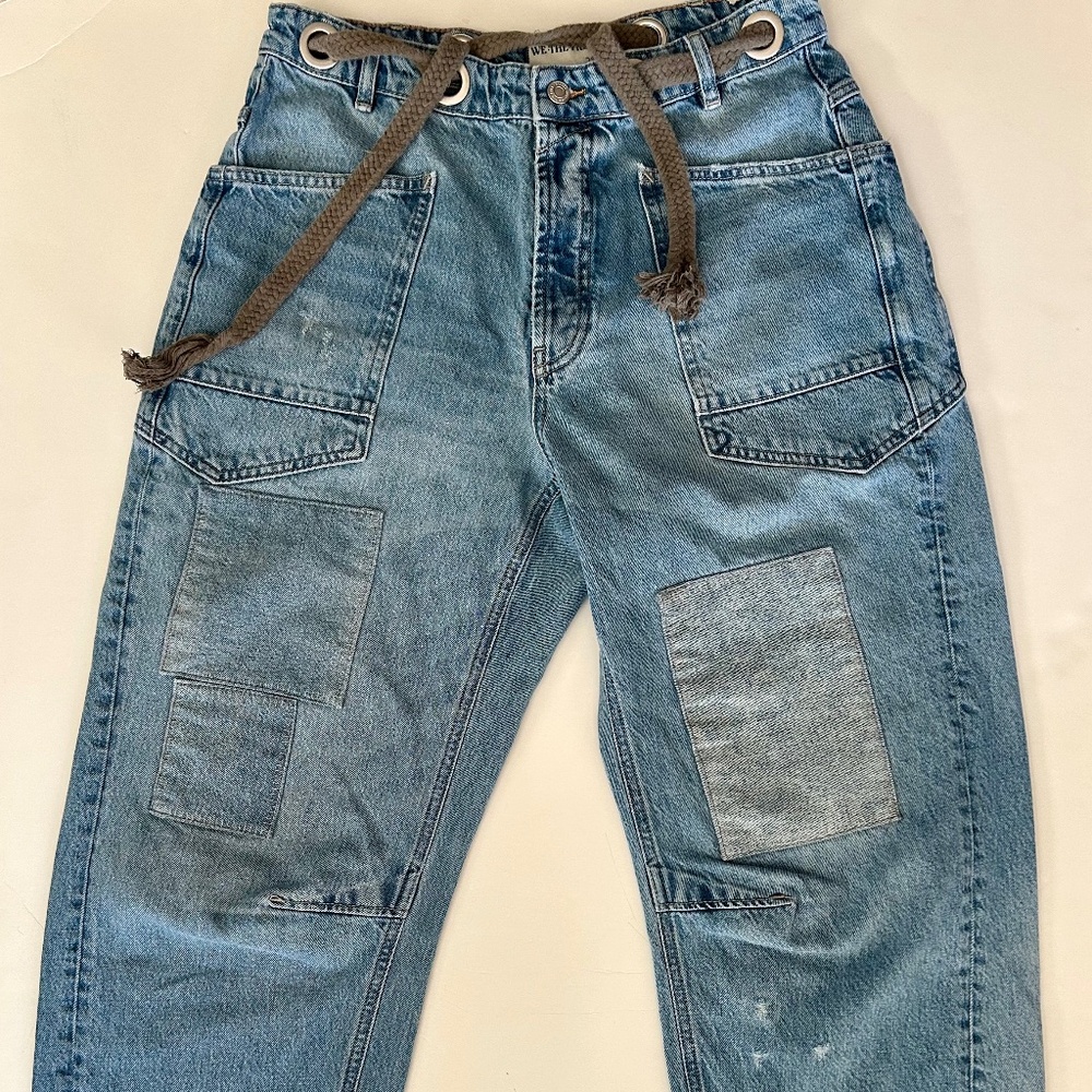 We The Free Women's Boyfriend Jeans in Light Blue with Brown Drawstring